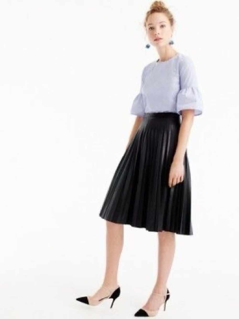 J.Crew Faux Leather Pleated Skirt in Black - EUC - Picture 4 of 15